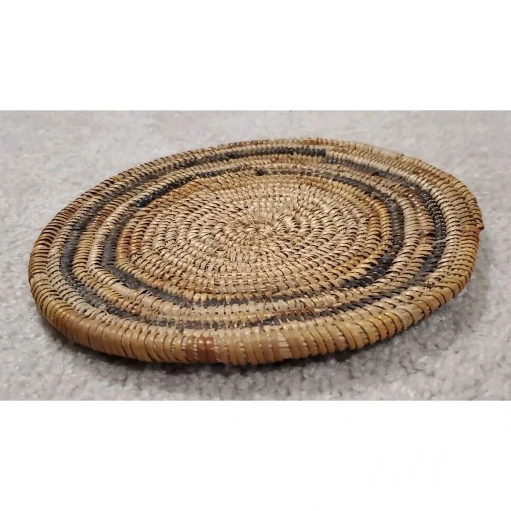 Vintage Native American Coil Woven Basket Flat Trivet 7